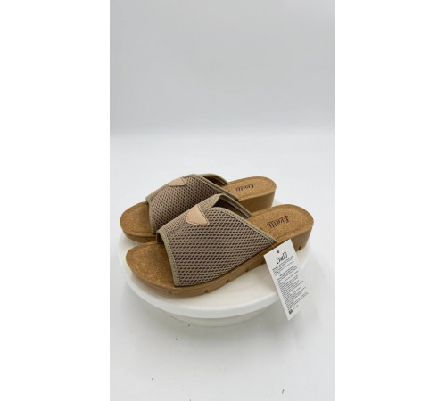 Тапочки женские летние на широкую ногу 60101 Бежевый