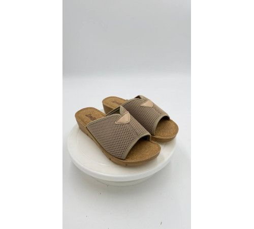 Тапочки женские летние на широкую ногу 60101 Бежевый