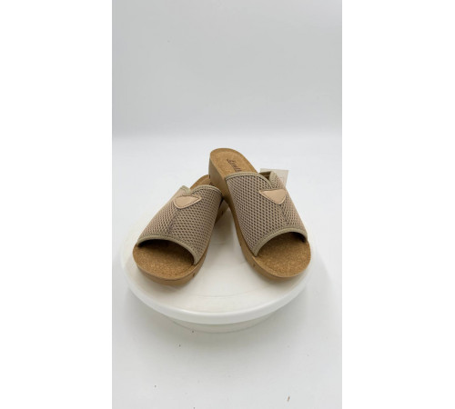 Тапочки женские летние на широкую ногу 60101 Бежевый