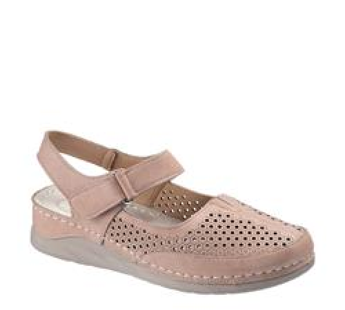 Босоножки женские летние на липучке на широкую ногу закрытый нос Evalli сс25 306 Пудровый