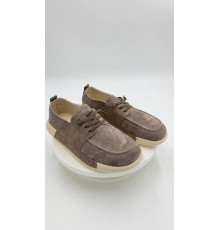 Кеды женские на полную ногу E25020-01-2 Кофейный кожа шнурки резинка