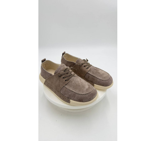 Кеды женские на полную ногу E25020-01-2 Кофейный кожа шнурки резинка