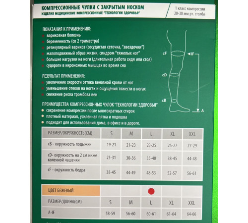 Гольфы компрессионные открытый носок 2 класс 30-40 mmHg бежевые