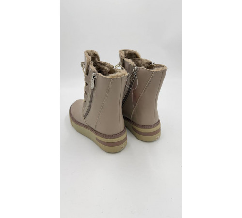 Полусапоги ботинки зимние на полную ногу кожа шерсть тпр женские 1895-65A-5 Кофейнный