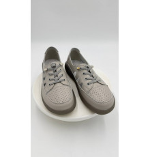 Туфли женские мягкие на полную ногу E2023-2B Серый кожа шнурки резинки