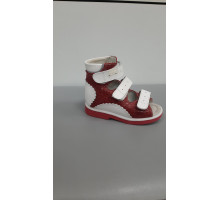 Сандали Ортодон на девочку жесткий задник без супинатора красно-белые 2333-3