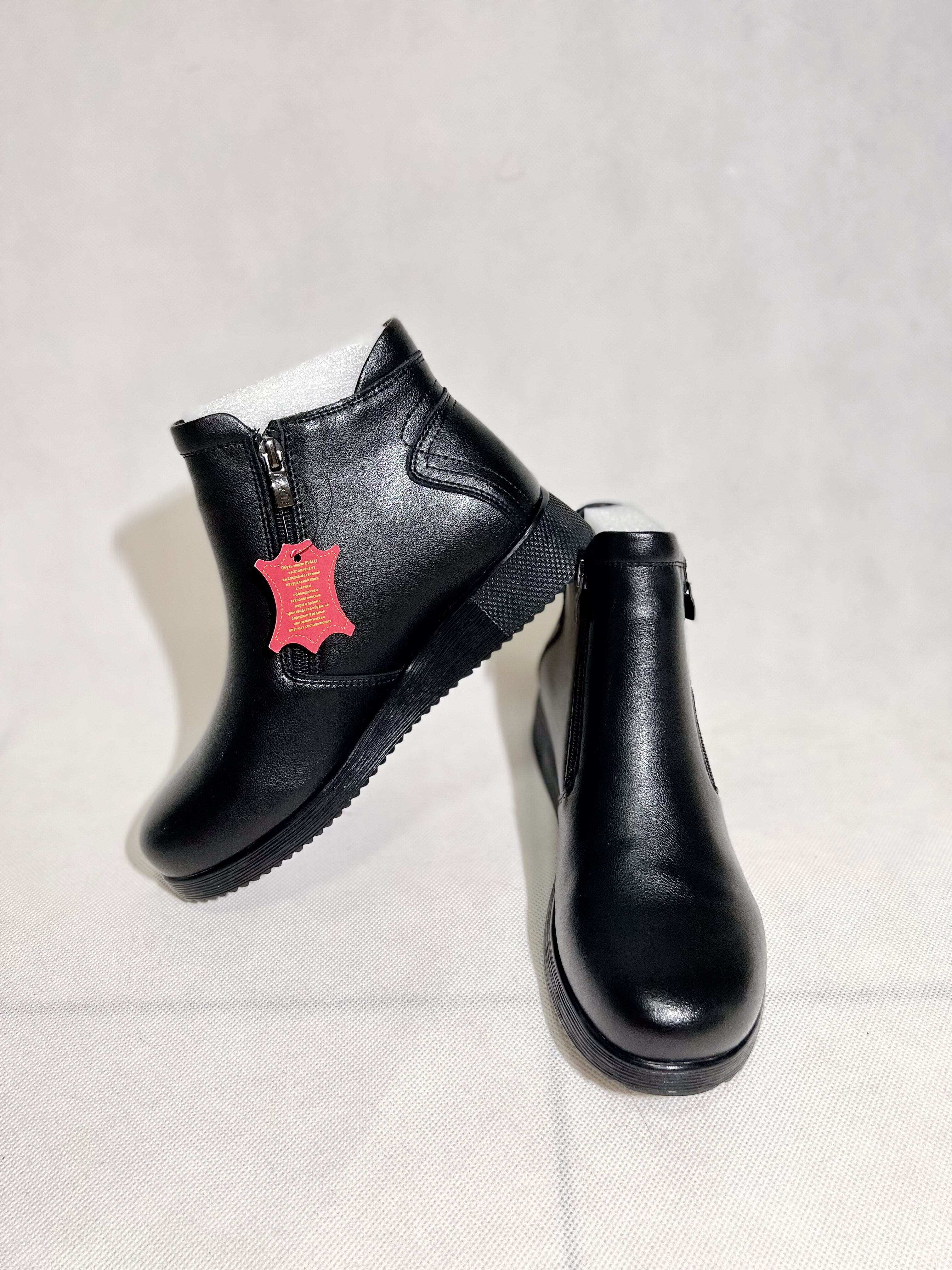 EVALLI Ботинки женские на байке на широкую ногу M0246 Чёрный кожа
